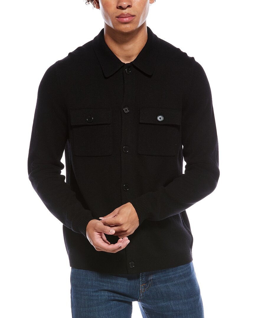 Amicale Cashmere Button Front Wool & Cashmere-blend Shirt In Black