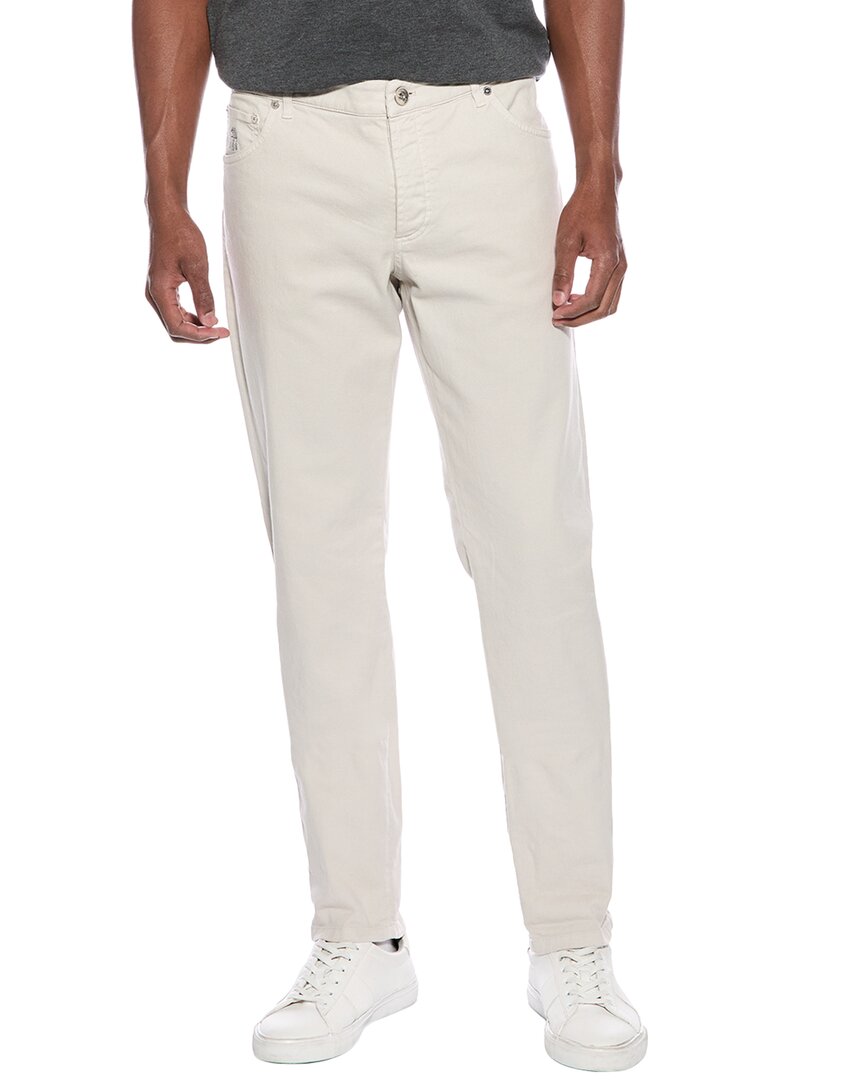 Brunello Cucinelli Logo-embroidered Tapered Cotton Jeans
