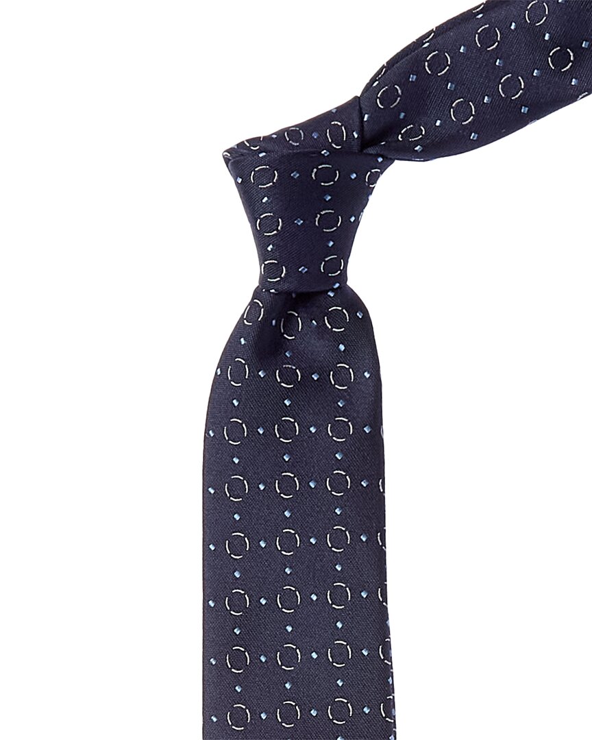Hugo Boss Dark Blue Dots Silk Tie In Blue