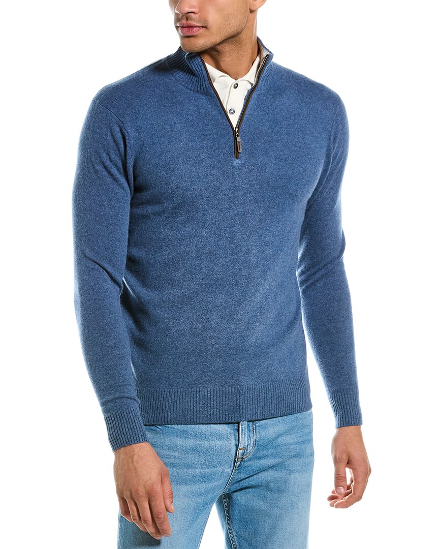 Qi Cashmere 1/4-zip Mock Sweater In Blue | ModeSens