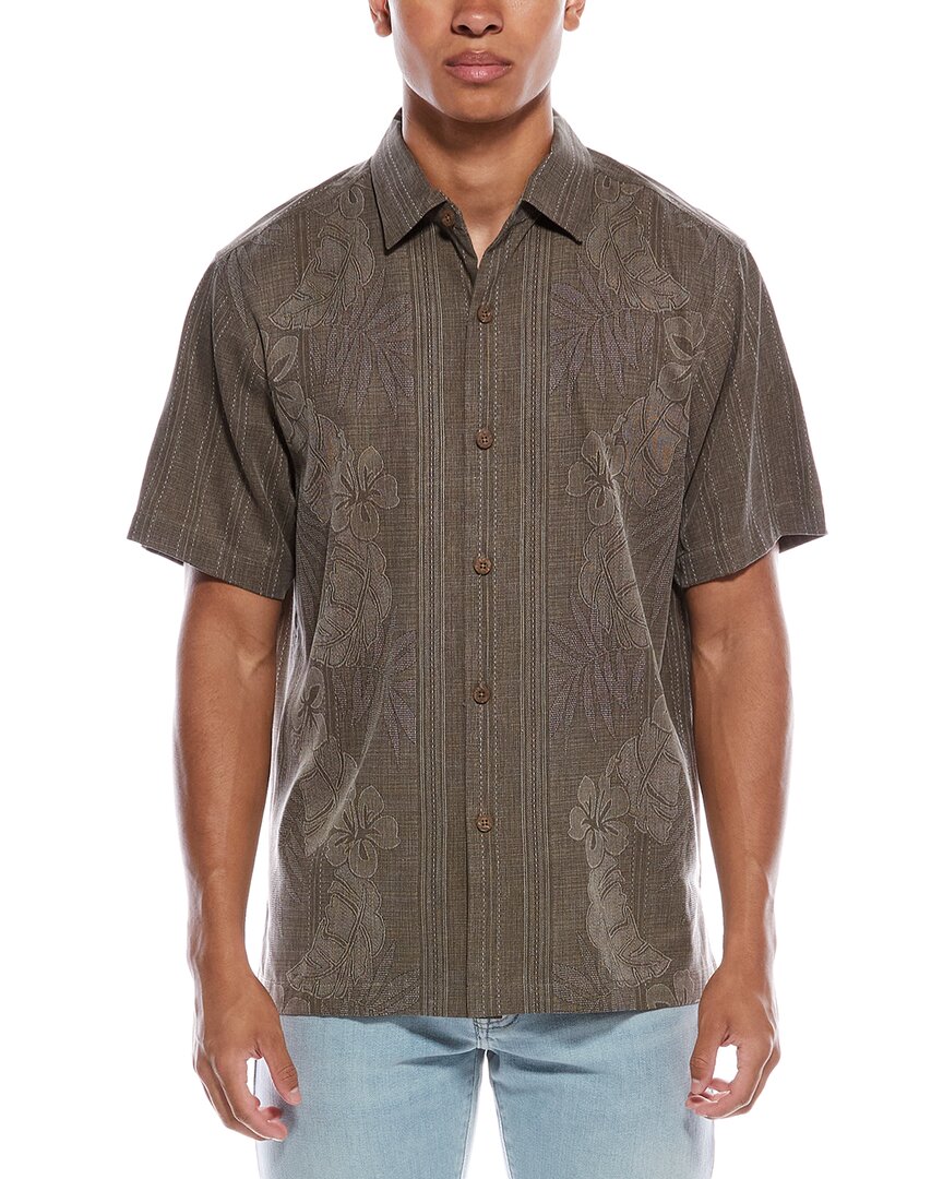 Tommy Bahama Maui Border Silk Short Sleeve Button-up Shirt In Green