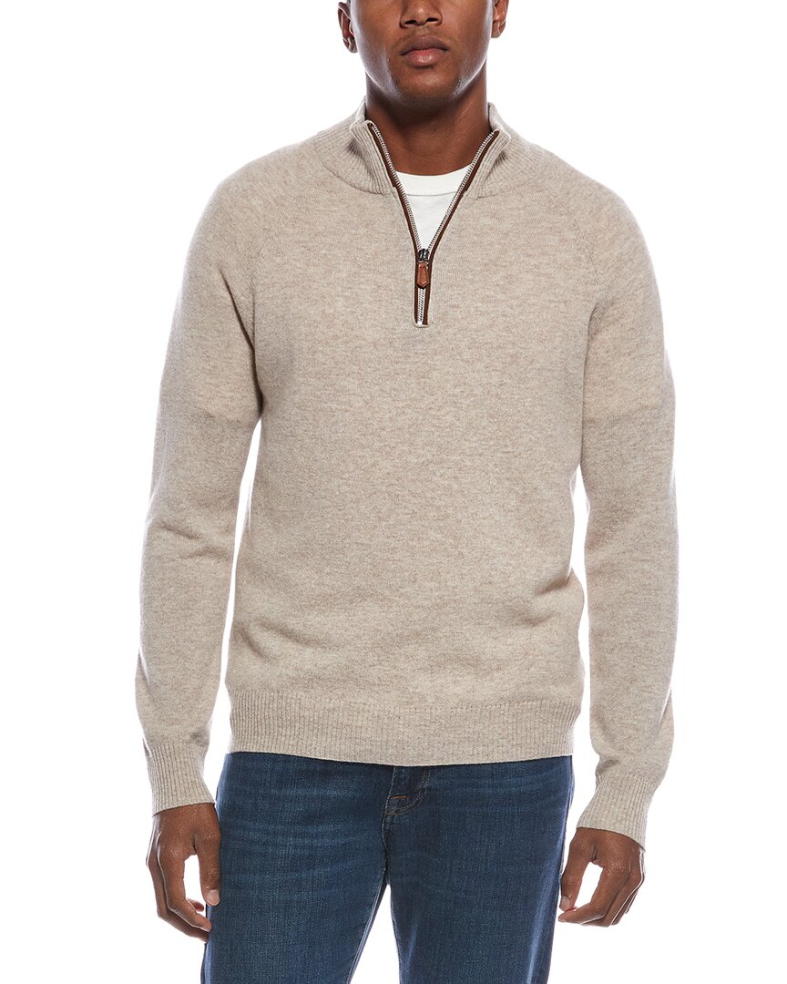Kier + J Raglan Wool & Cashmere-blend 1/4-zip Sweater In Neutral