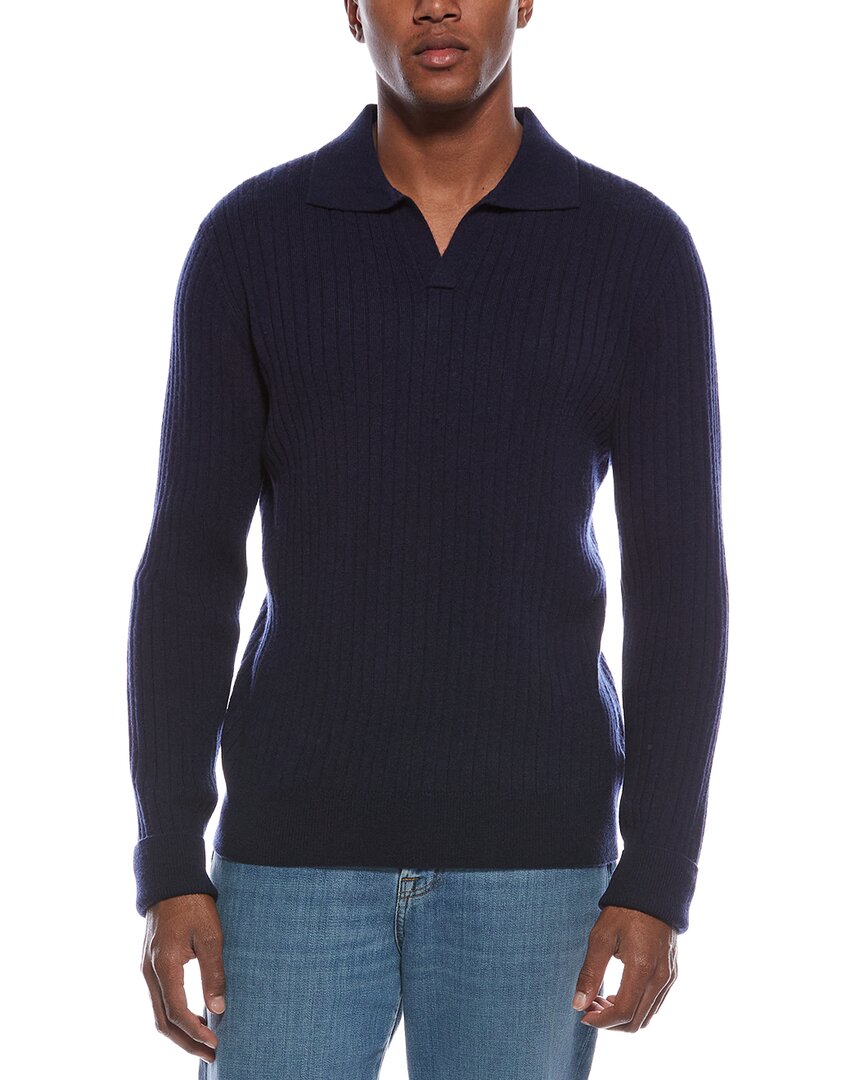 Kier + J Spread Collar Wool & Cashmere-blend Polo Sweater In Blue