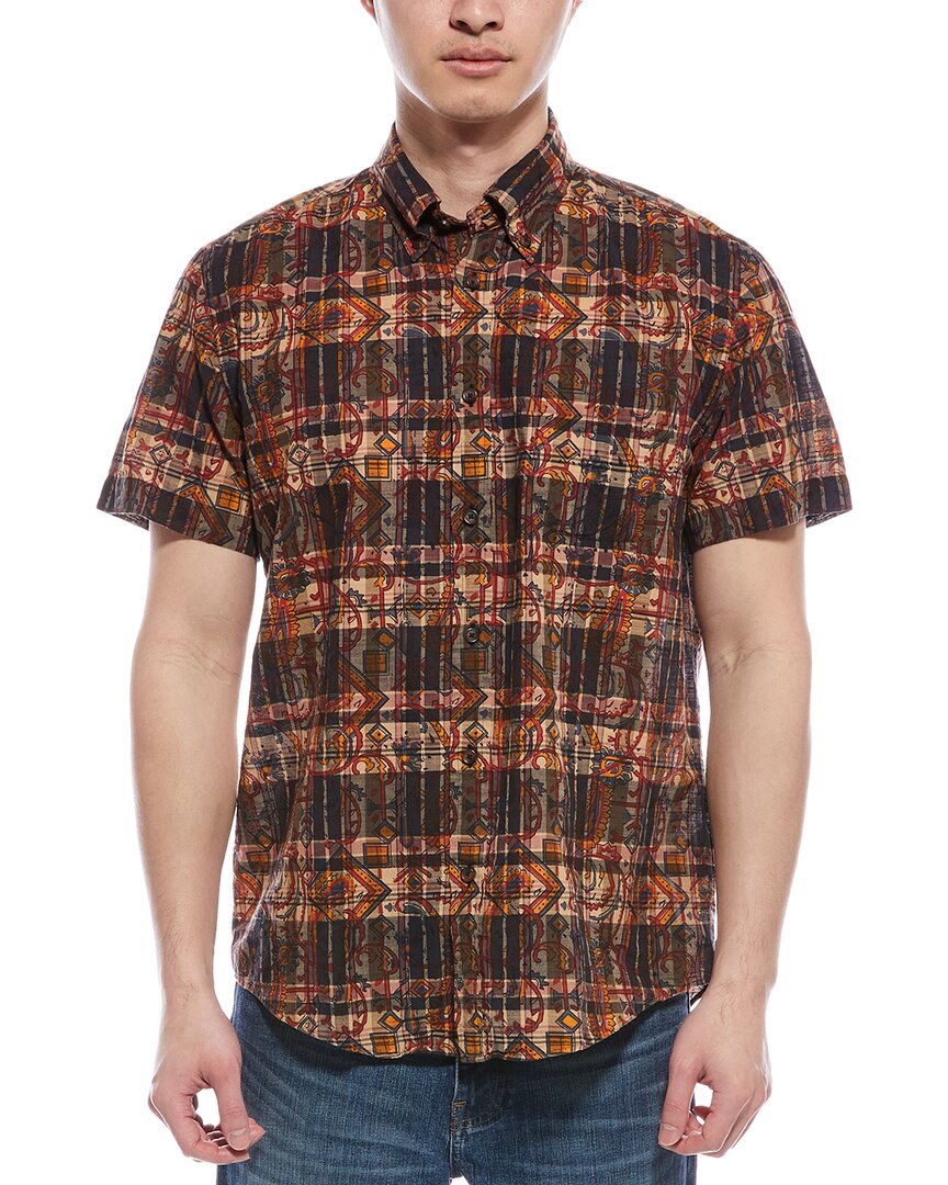 Brooks Brothers Cotton Madras Short Sleeve Button-down Collar Sport Shirt In Brown