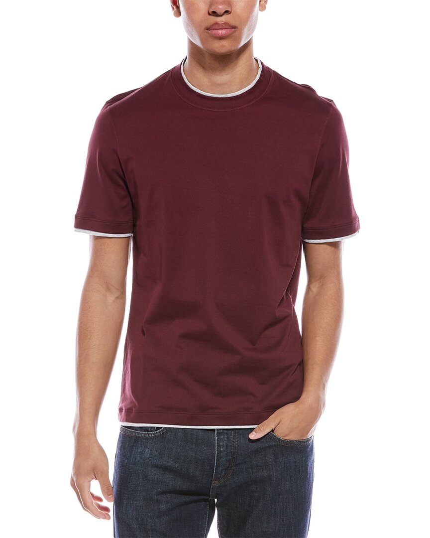Brunello Cucinelli Double Layer T-shirt In Brown