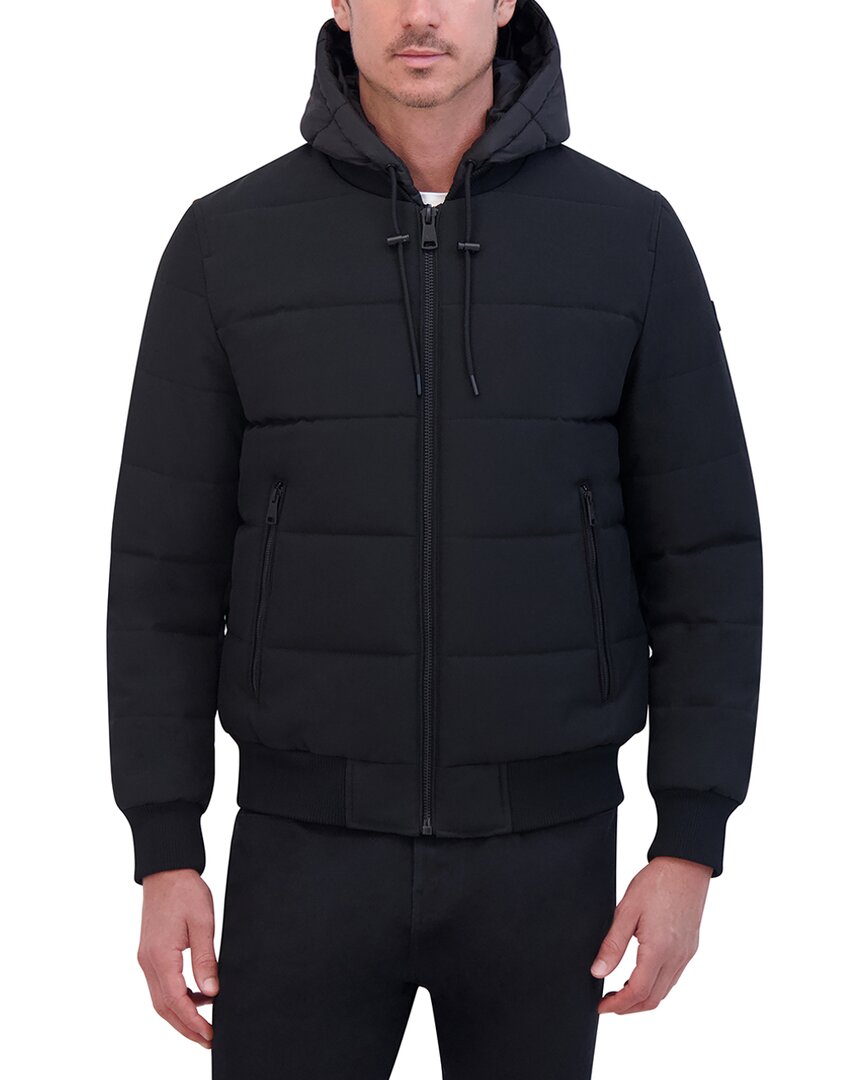 Kenneth Cole Oxford Hooded Bomber Jacket In Black