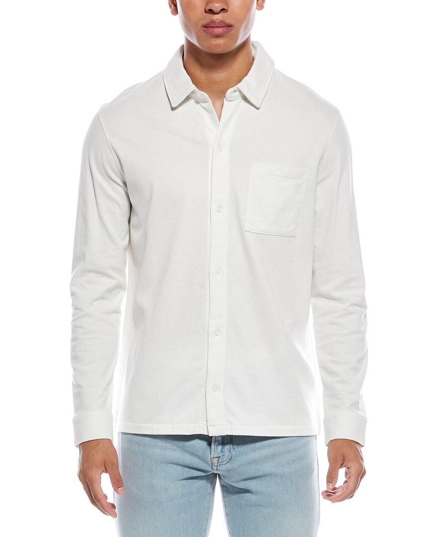 Vince Sueded Knit Button-up Shirt In White