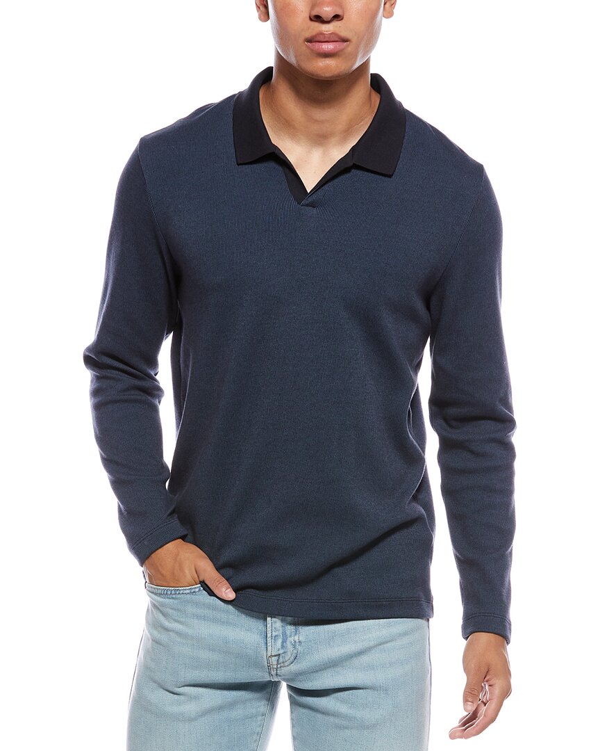 Vince Bicolor Rib Johnny Collar Polo Sweater In Blue
