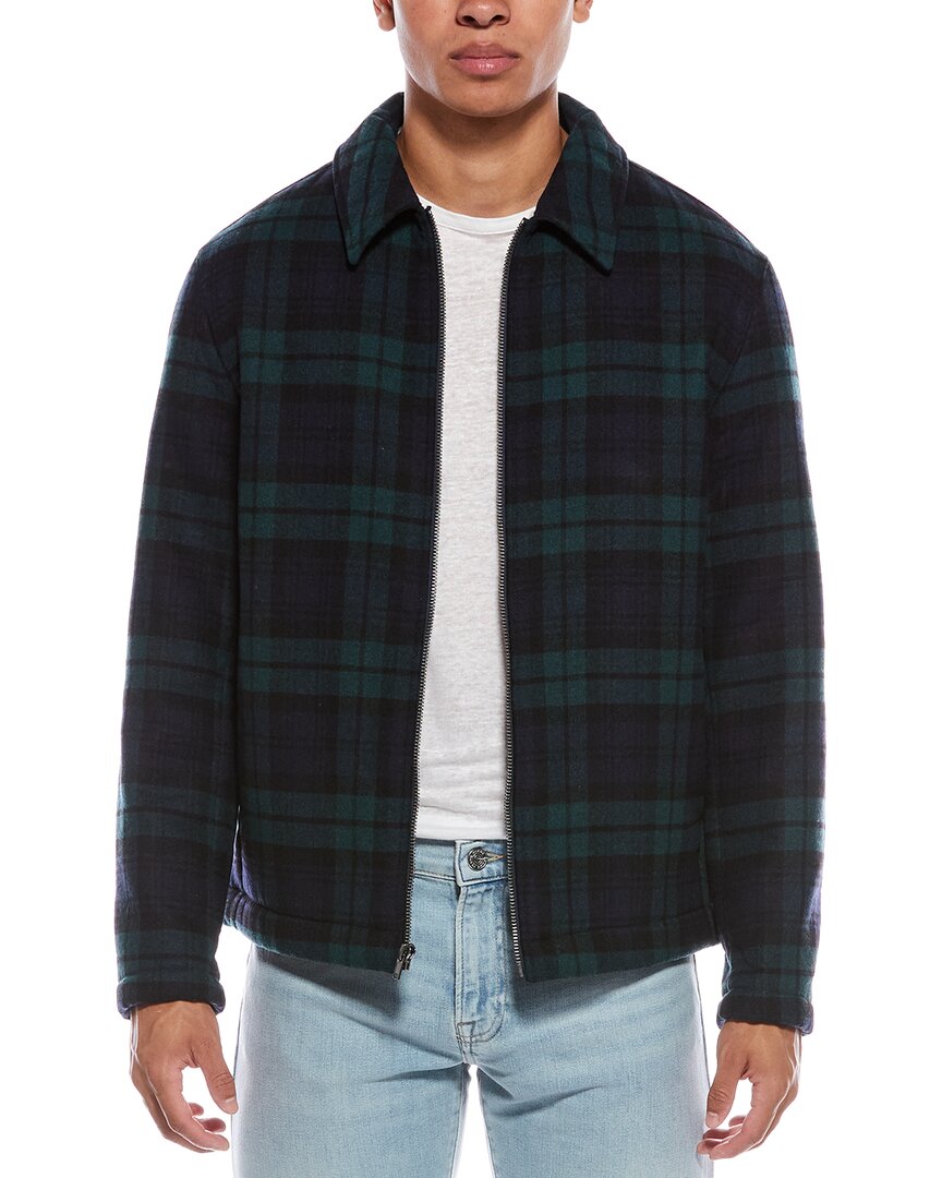 Vince Plaid Sherpa-lined Wool-blend Jacket In Blue