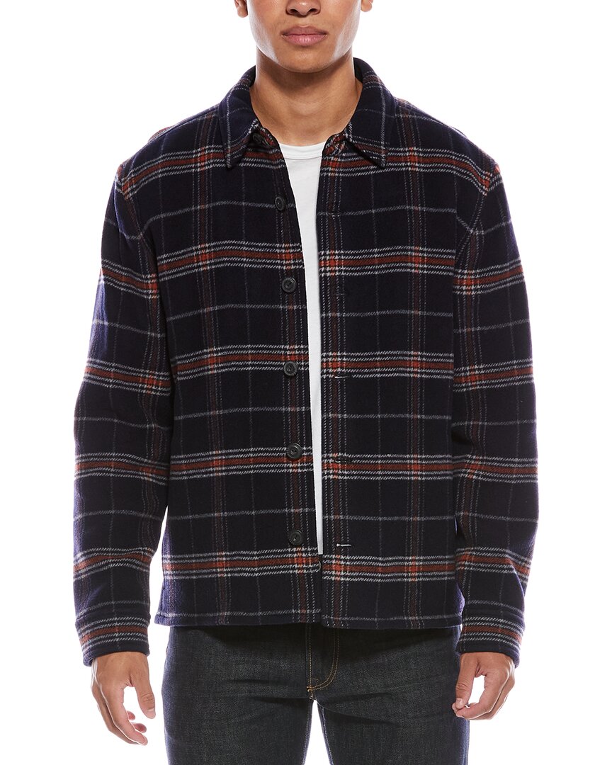 Vince Plaid Wool-blend Shirt Jacket In Blue
