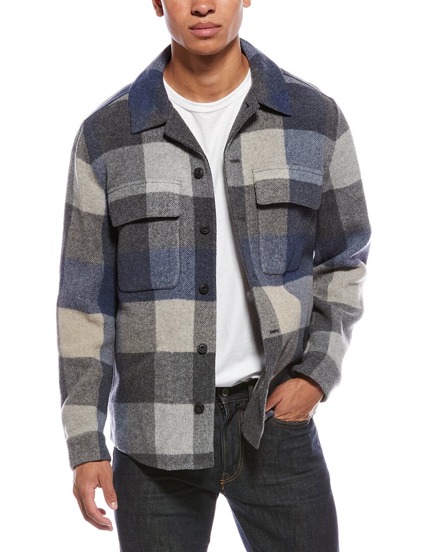 Vince Plaid Splittable Wool-blend Shirt Jacket In Blue