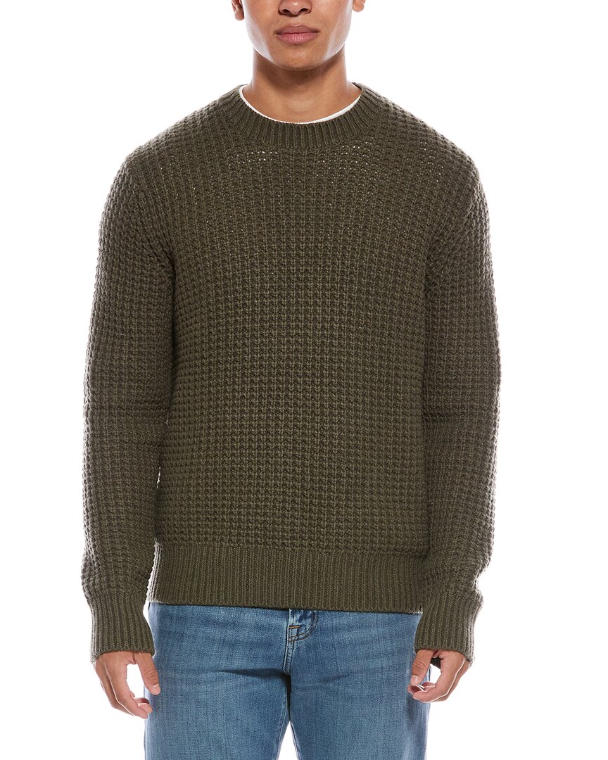 Vince Macro Waffle Wool & Cashmere-blend Crewneck Sweater In Green