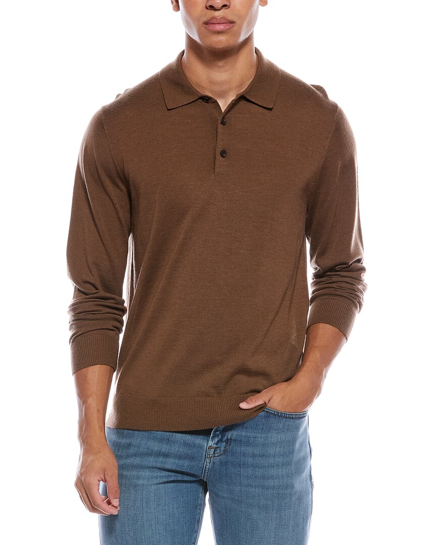 Vince Wool Polo Sweater In Brown