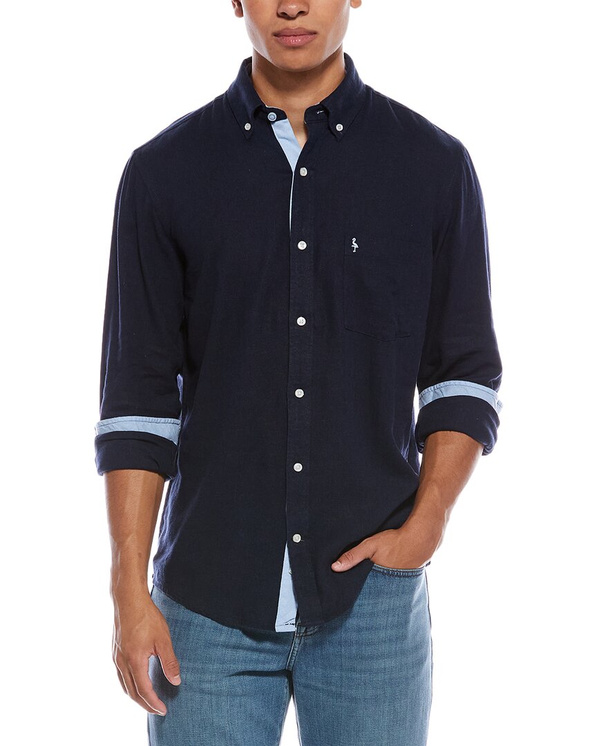 Tailorbyrd Linen Blend Button-down Shirt In Blue