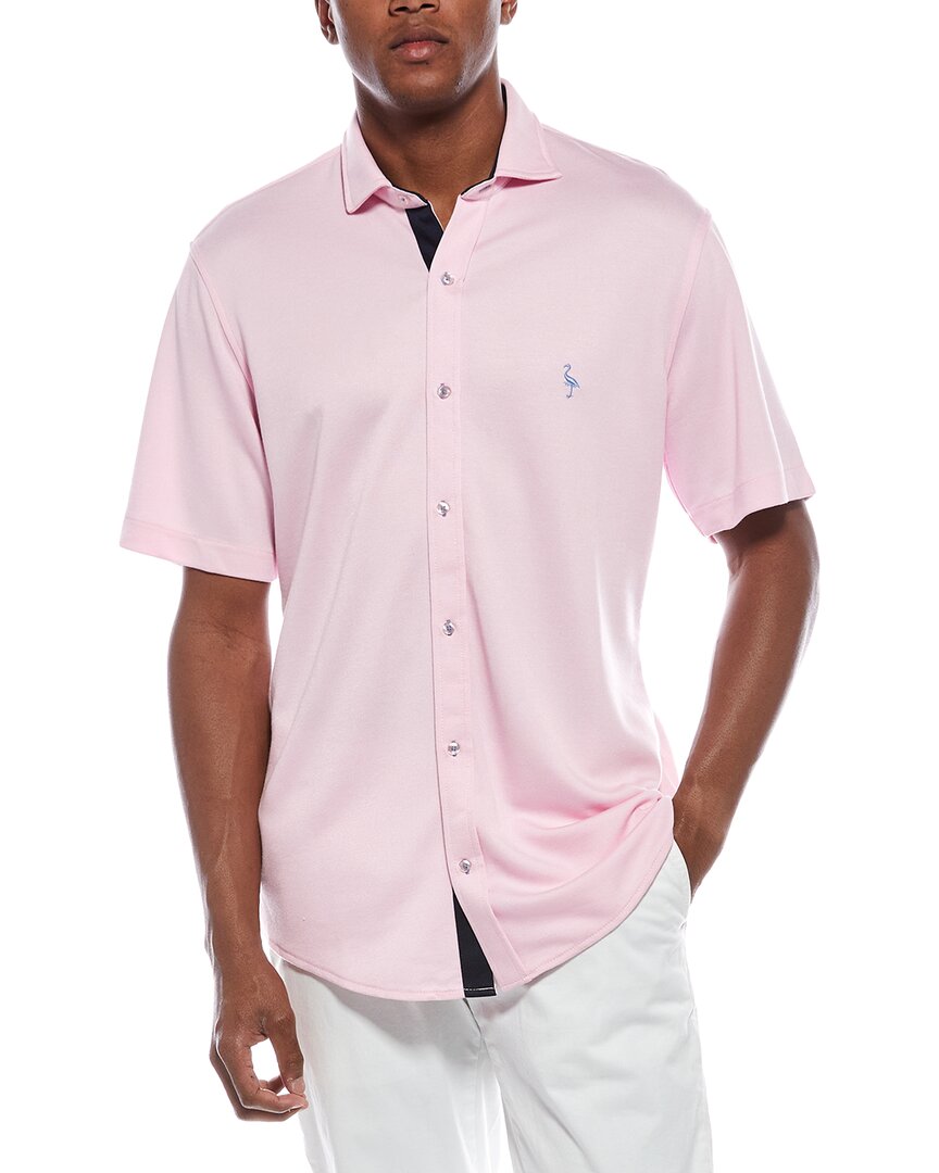 Tailorbyrd Solid Modal Blend Short Sleeve Shirt In Pink