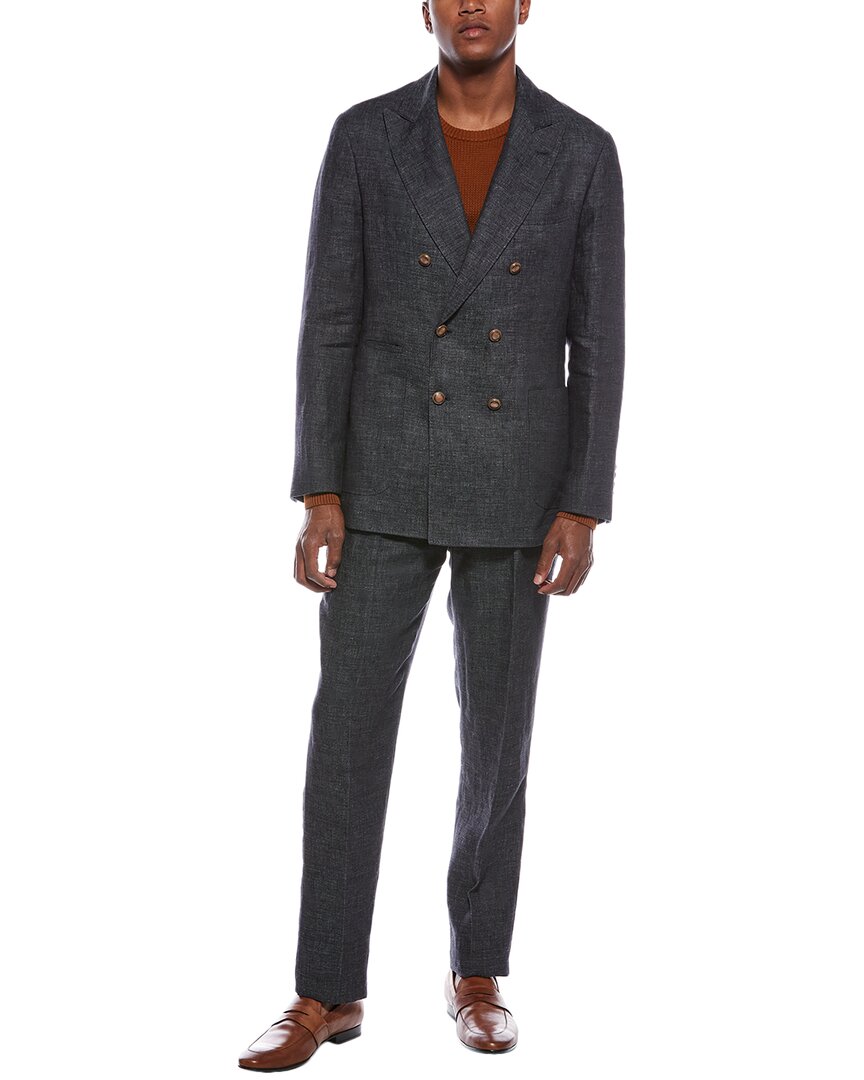 Brunello Cucinelli 2pc Linen Suit With Pleated Pant In Black