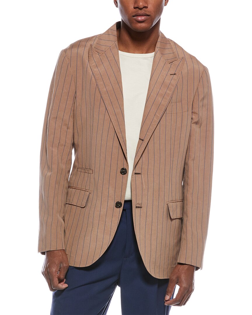 Brunello Cucinelli Silk & Linen-blend Blazer In Brown