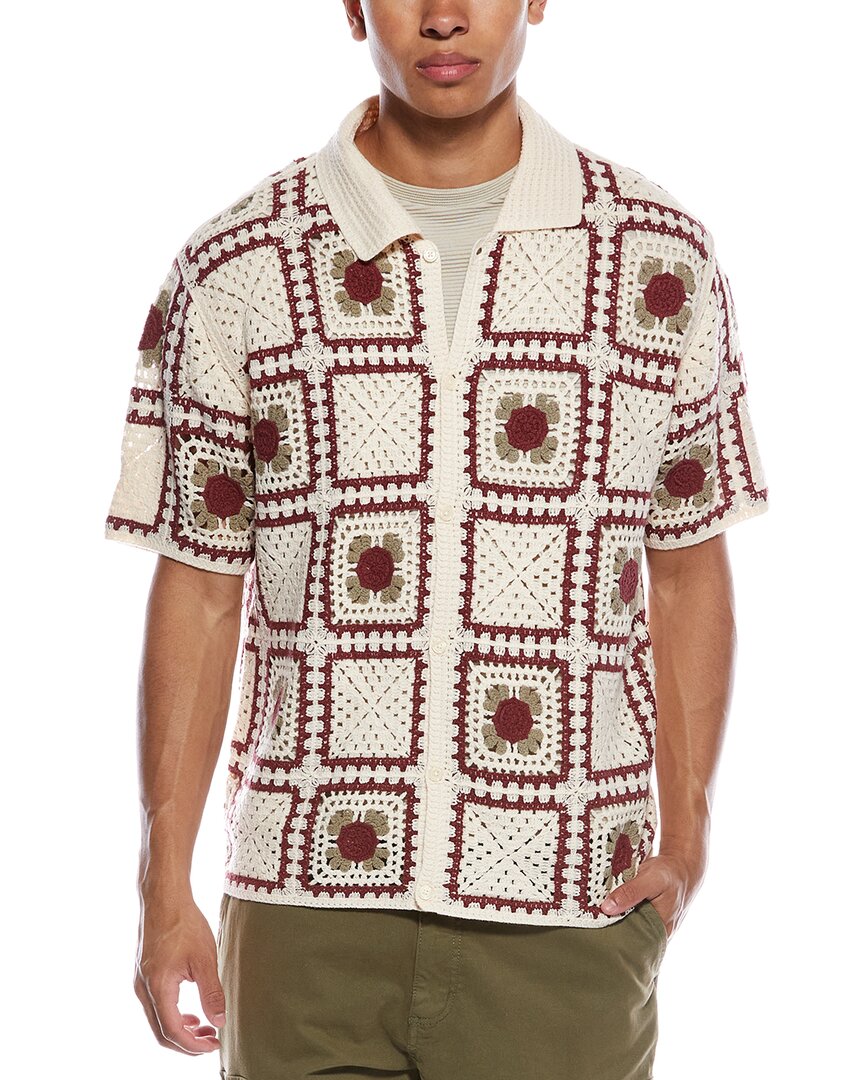 Truth Crochet Square Short Sleeve Button-up Shirt In Multi