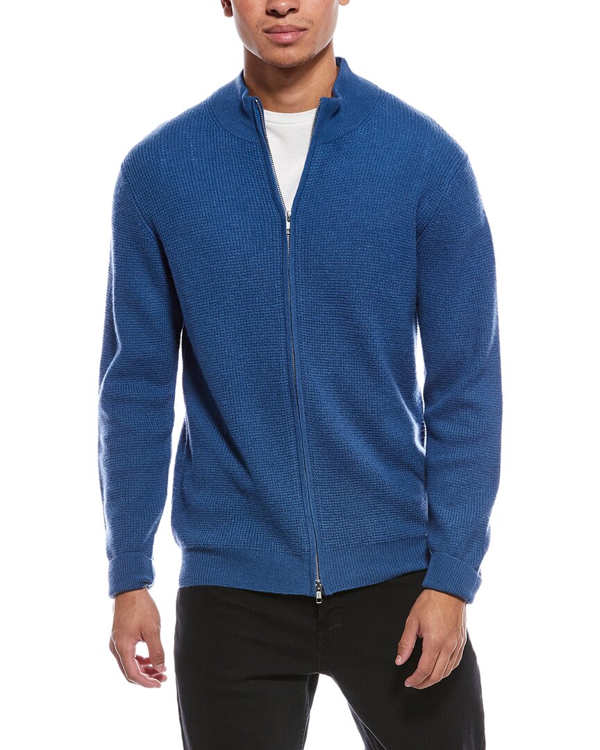 Scott & Scott London Brodie Cashmere Moss Stitch Wool & Cashmere-blend Bomber Jacket In Blue