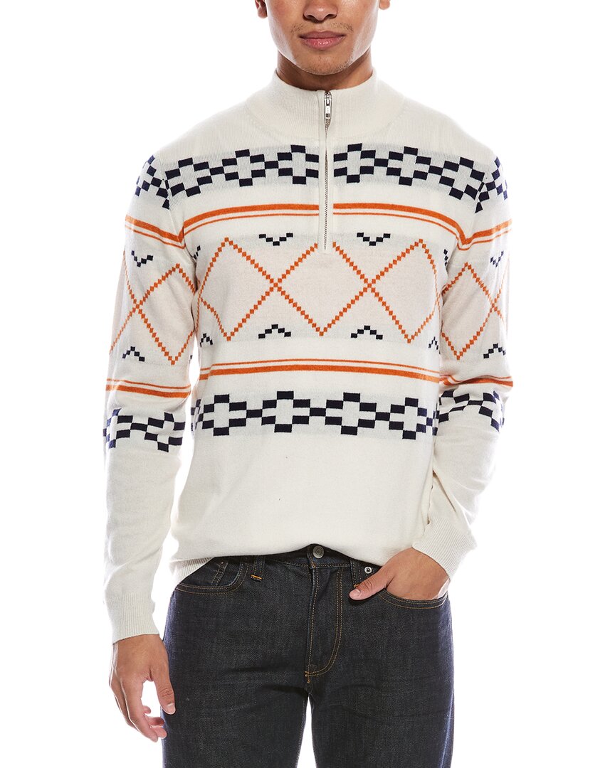 Scott & Scott London Brodie Cashmere Fairisle Wool & Cashmere-blend 1/4-zip Mock Neck Sweater In White