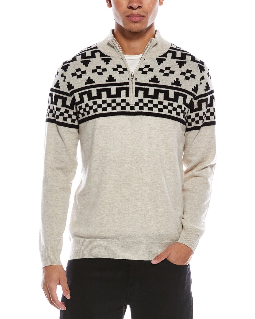 Scott & Scott London Brodie Cashmere Fairisle Wool & Cashmere-blend 1/4-zip Mock Neck Sweater In White