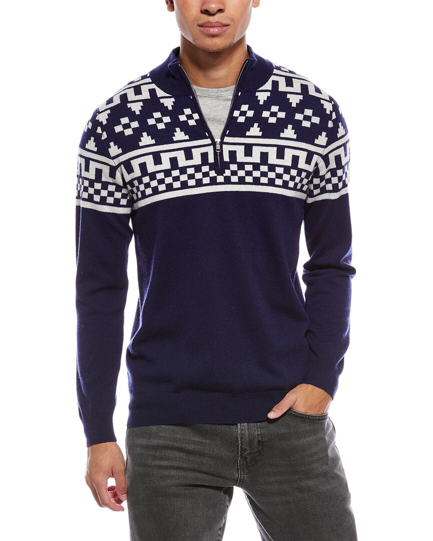 Scott & Scott London Brodie Cashmere Fairisle Wool & Cashmere-blend 1/4-zip Mock Neck Sweater In Blue
