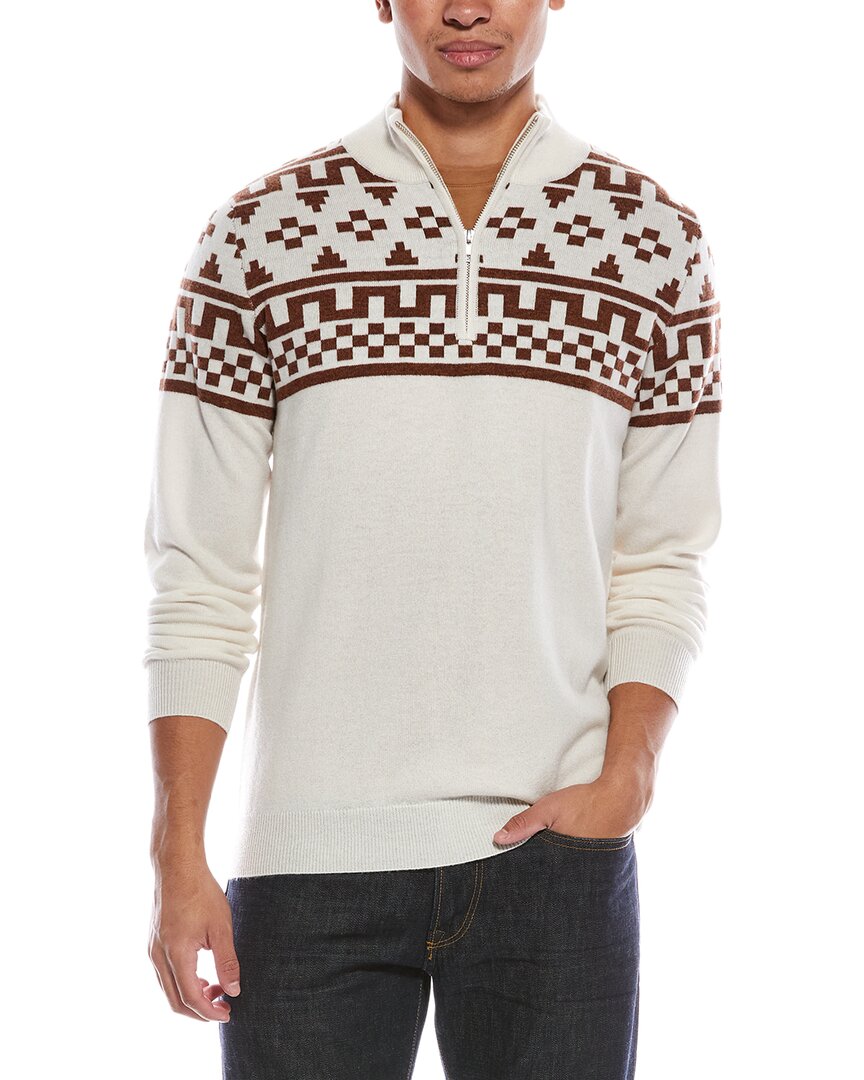 Scott & Scott London Brodie Cashmere Fairisle Wool & Cashmere-blend 1/4-zip Mock Neck Sweater In White