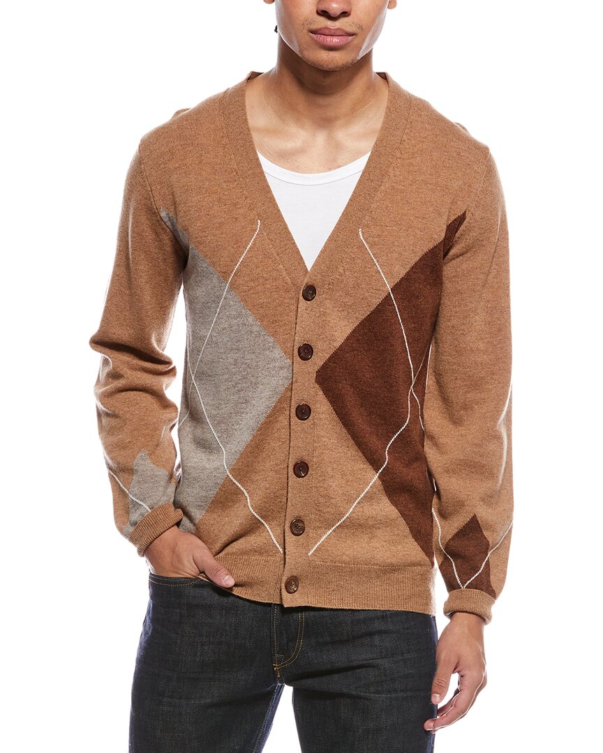 Scott & Scott London Brodie Cashmere Argyle Wool & Cashmere-blend Cardigan In Brown
