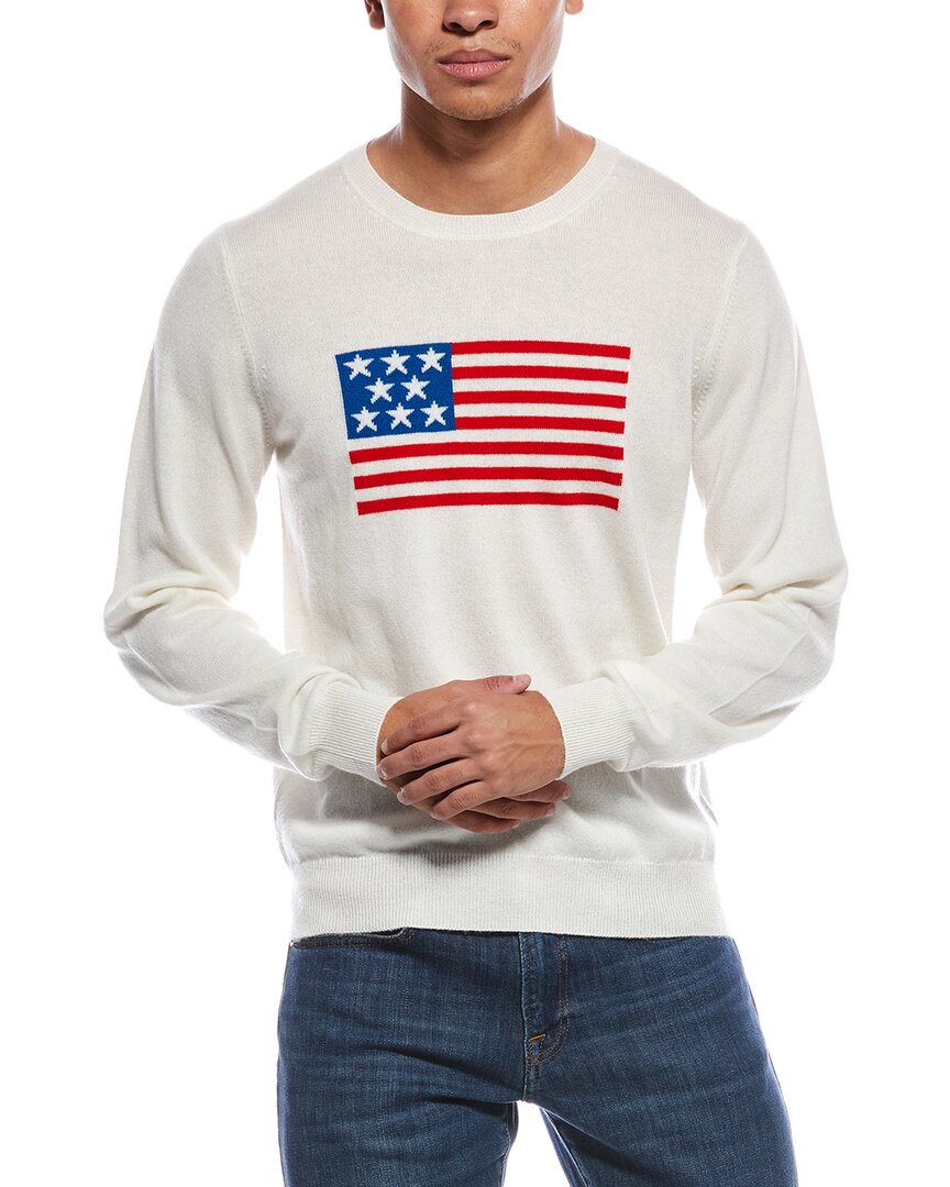 Scott & Scott London Brodie Cashmere American Flag Wool & Cashmere-blend Crewneck Sweater In White