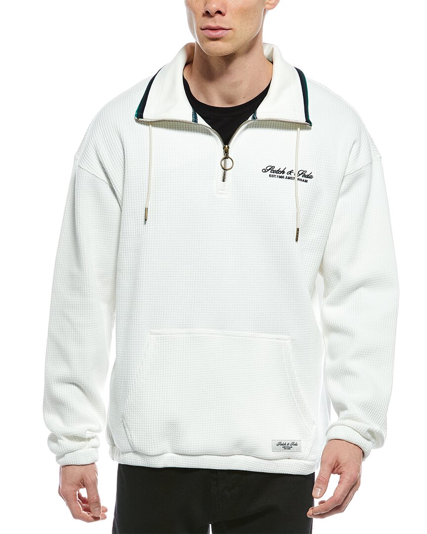 Scotch & Soda Waffle Half-zip Sweatshirt In White