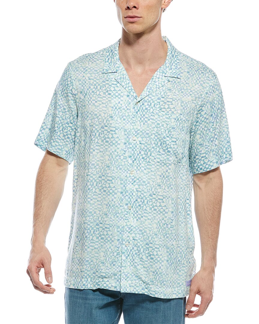 Scotch & Soda Relaxed Fit Print Short Sleeve Button-up Shirt In Green