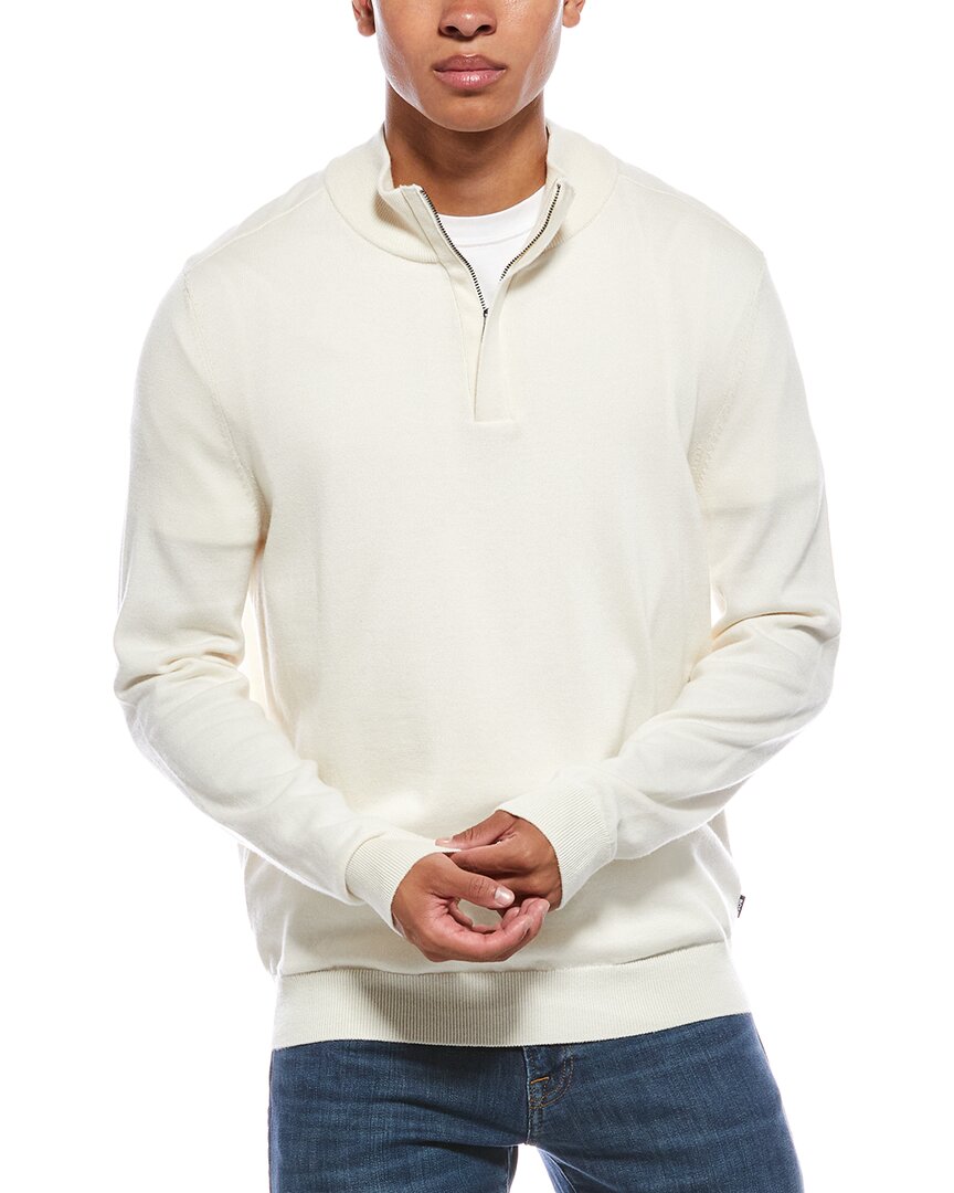 Hugo Boss Zip-neck Sweatshirt In Mercerized Cotton Jacquard In White