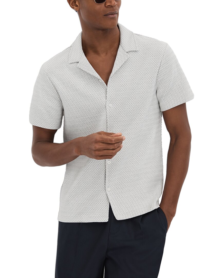 Reiss Light Grey Jacquard Cuban Collar Shirt