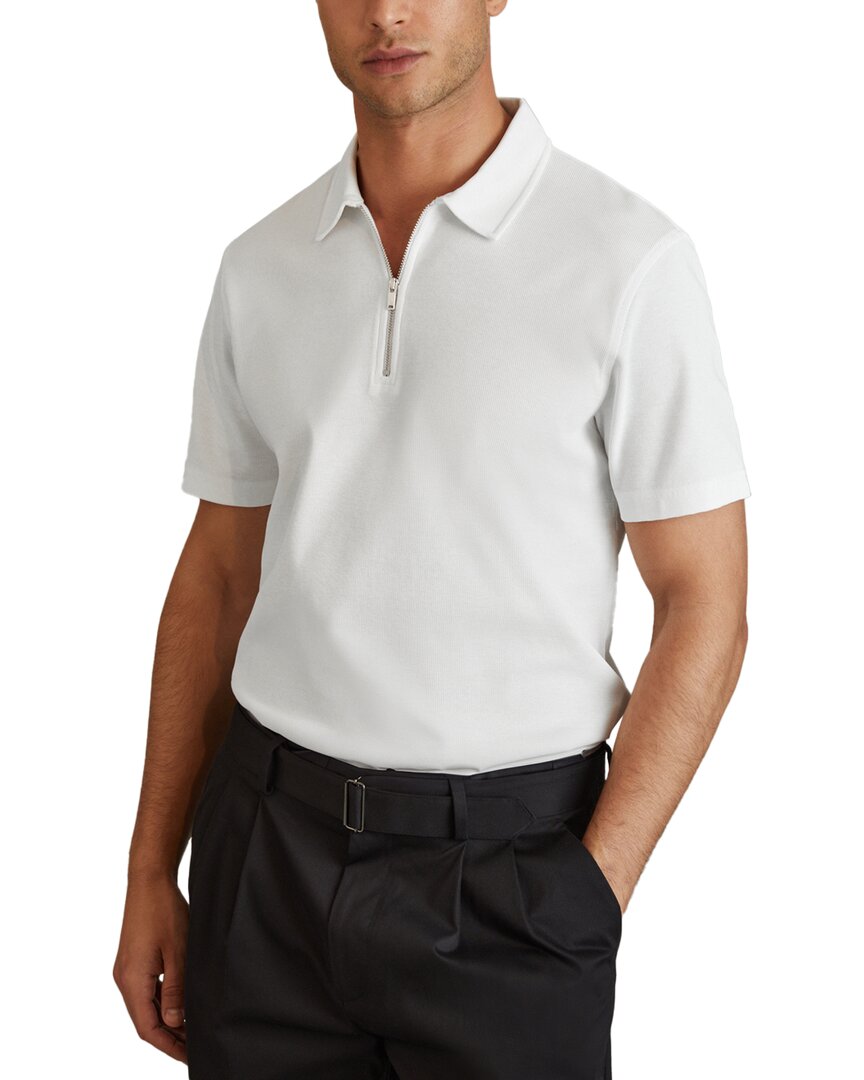 Reiss White Textured Half-zip Polo Shirt In White