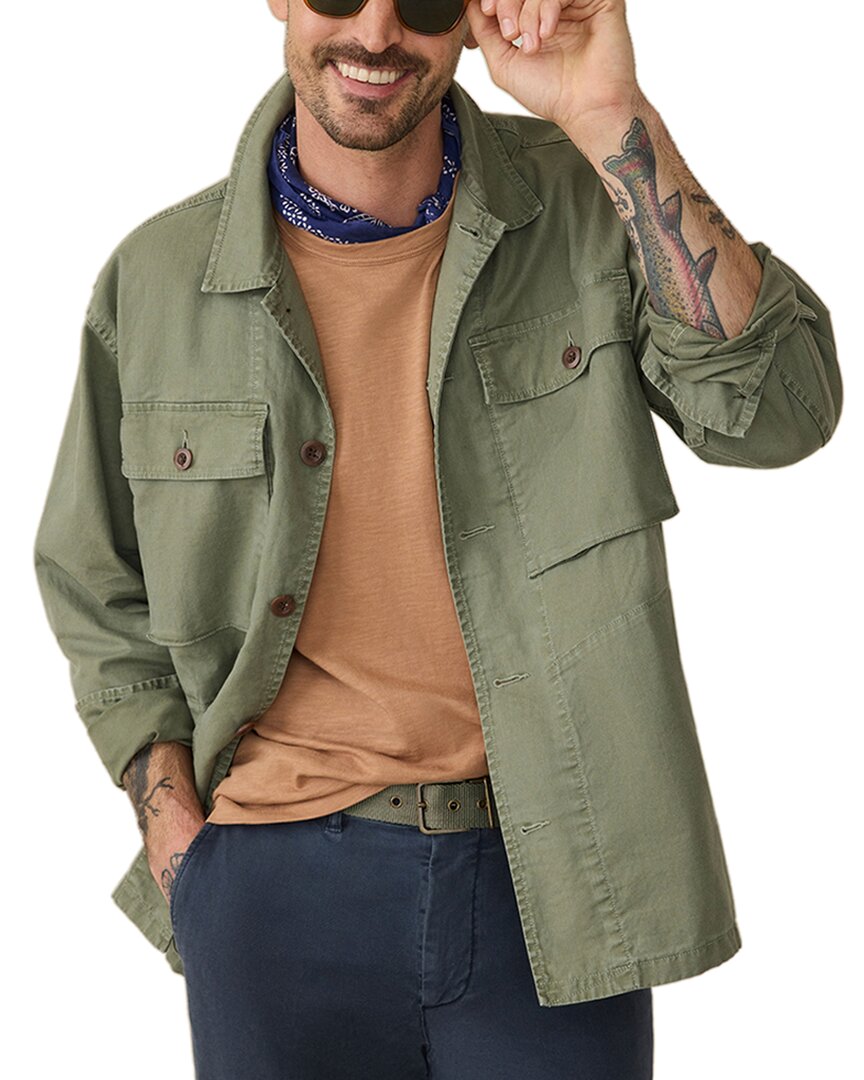 Faherty Commander Linen-blend Shirt Jacket In Green