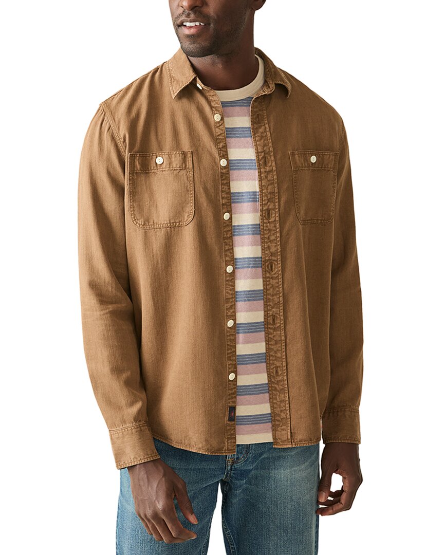 Faherty The Tried And True Chambray Linen-blend Workshirt In Brown