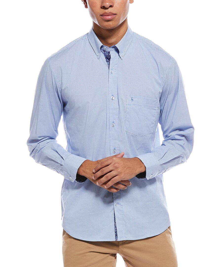 Tailorbyrd Signature Micro Gingham Shirt In Blue