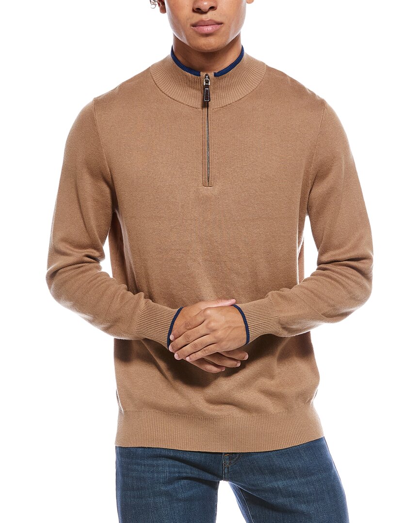 Tailorbyrd Fine Knit Quarter Zip Sweater In Brown