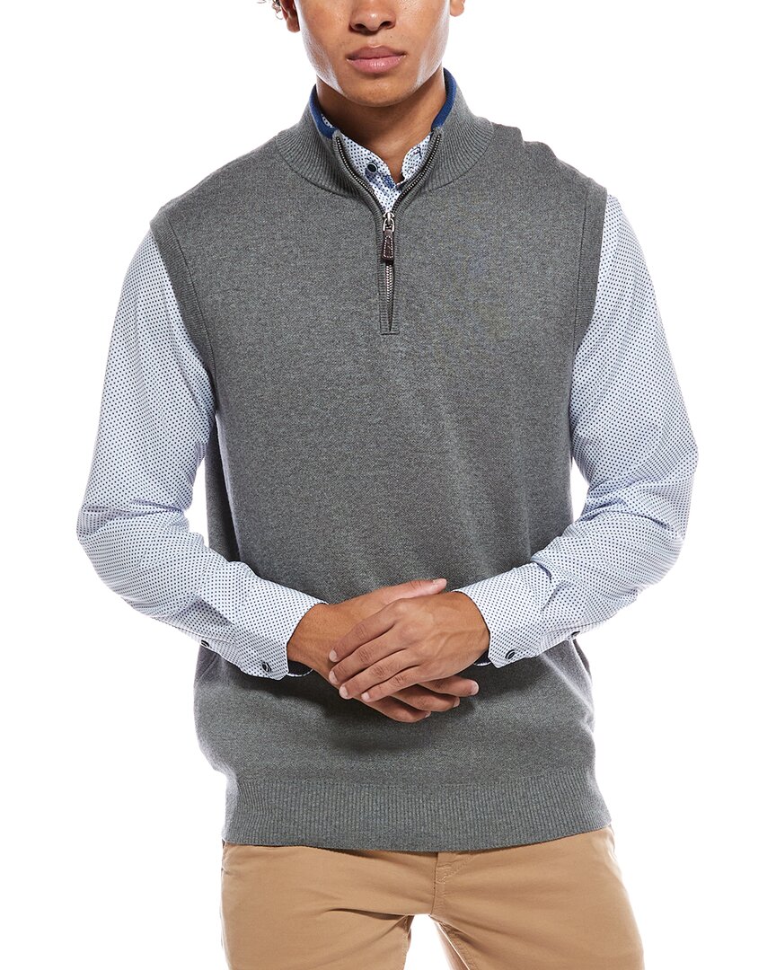Tailorbyrd Fine Knit 1/4-zip Pullover Vest In Gray