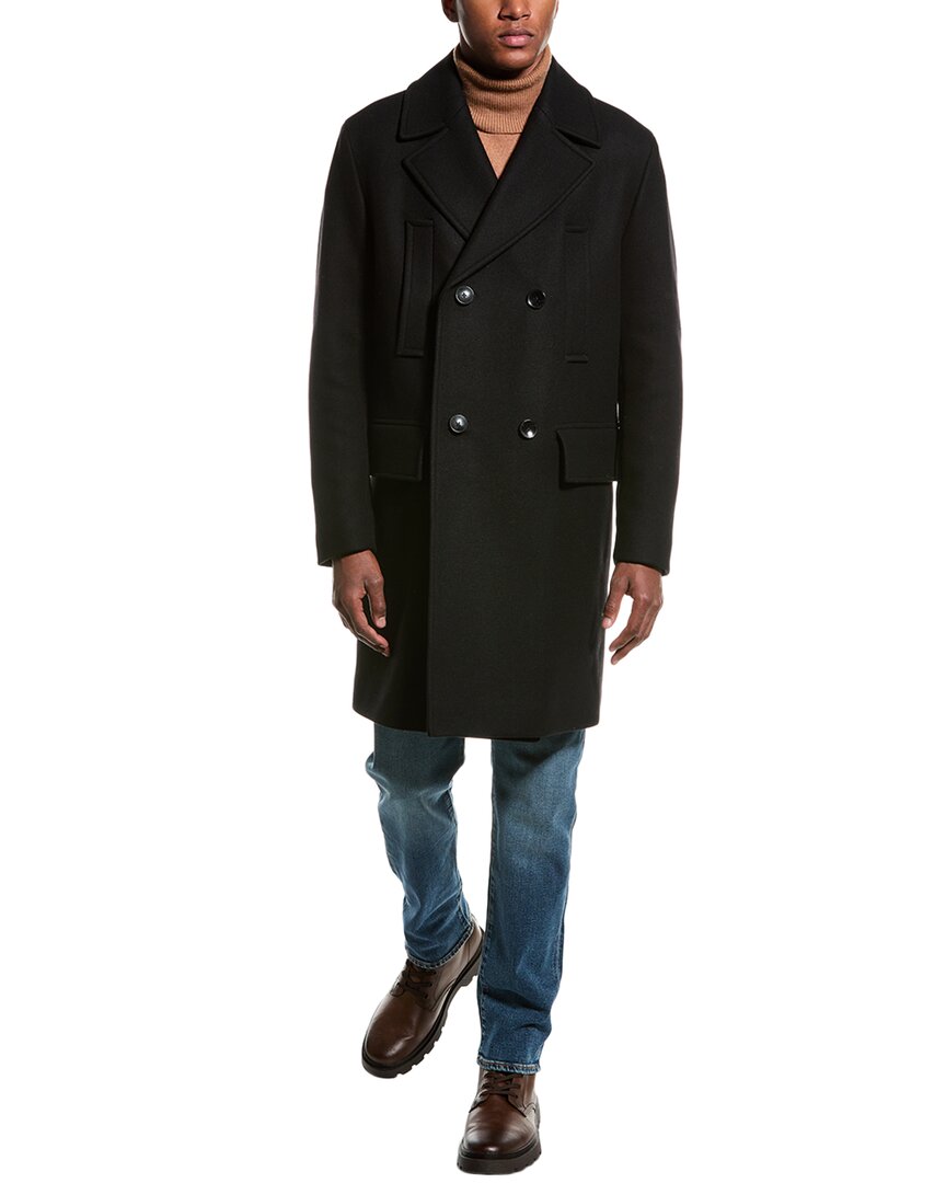 Shop Hugo Boss Boss Cam Wool-blend Peacoat In Black