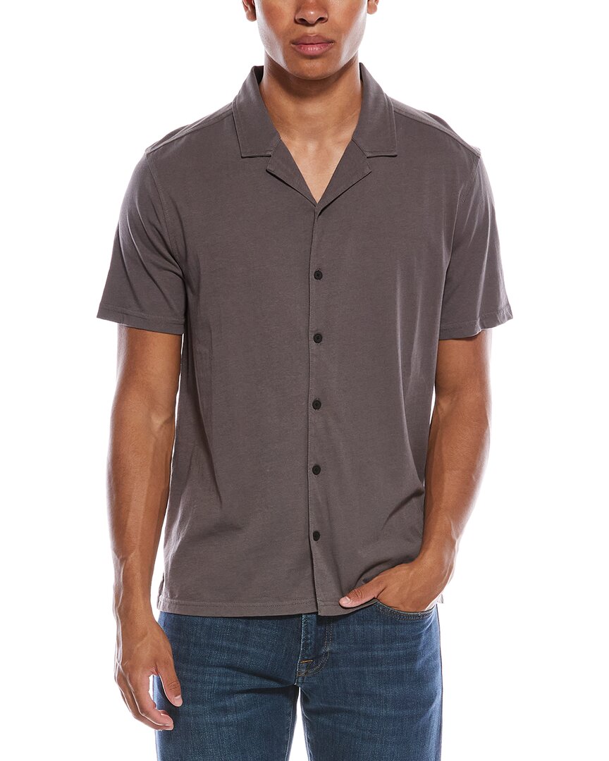 John Varvatos Brewer Organic Cotton Camp Shirt In Gray