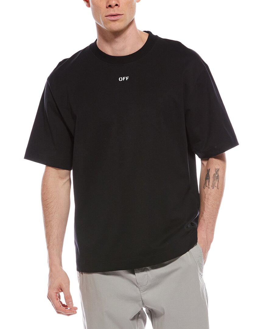 Off-white Black Cotton T-shirt With White Logo Printed On The Front In Black