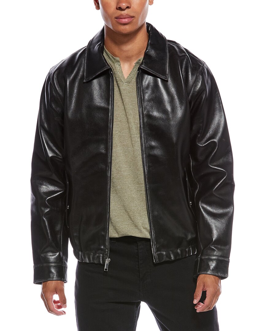 Elie Tahari Distressed Detail Leather Bomber Jacket In Black