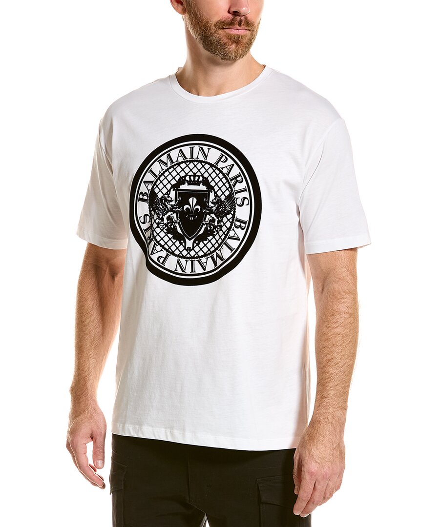 Balmain White Cotton T-shirt With Maxi Logo Print In White