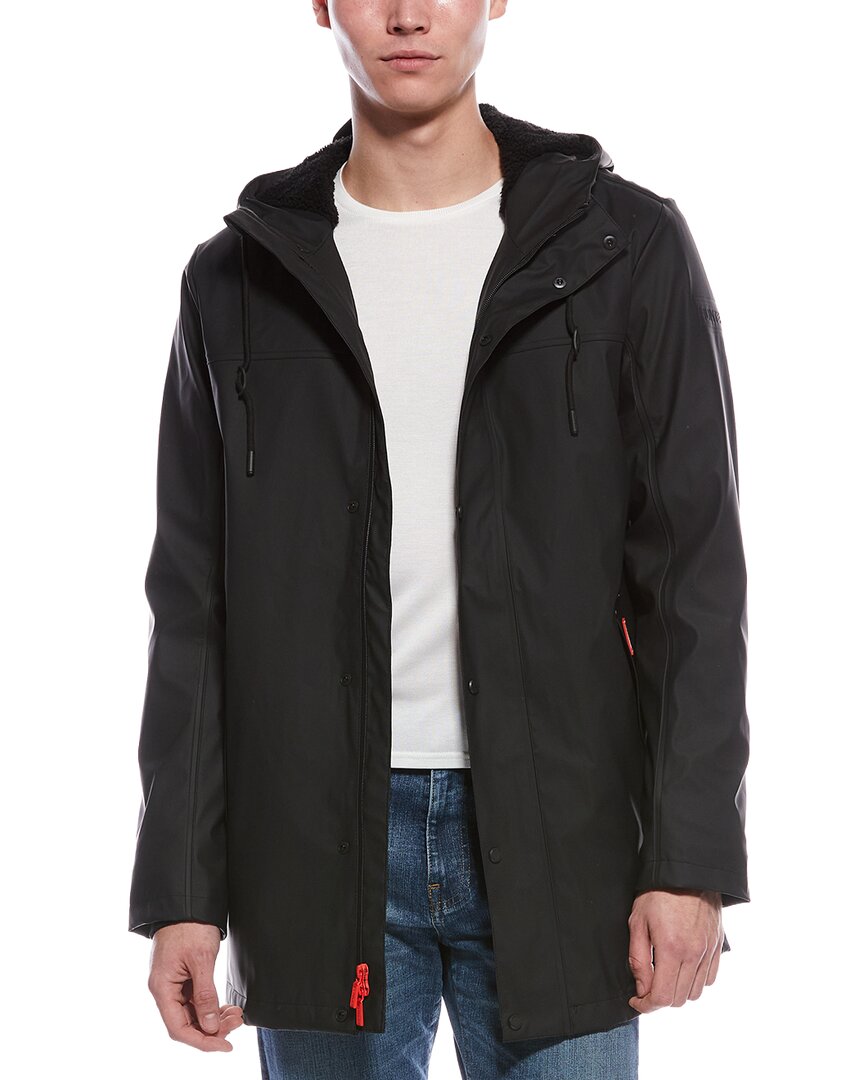 Hunter Sam Padded Rubberized Waterproof Rain Coat In Black