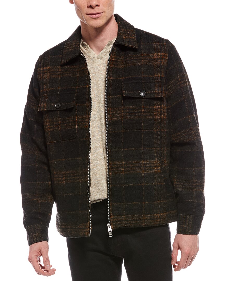 Allsaints Bauhaus Plaid Fleece Lined Flannel Zip Jacket In Brown