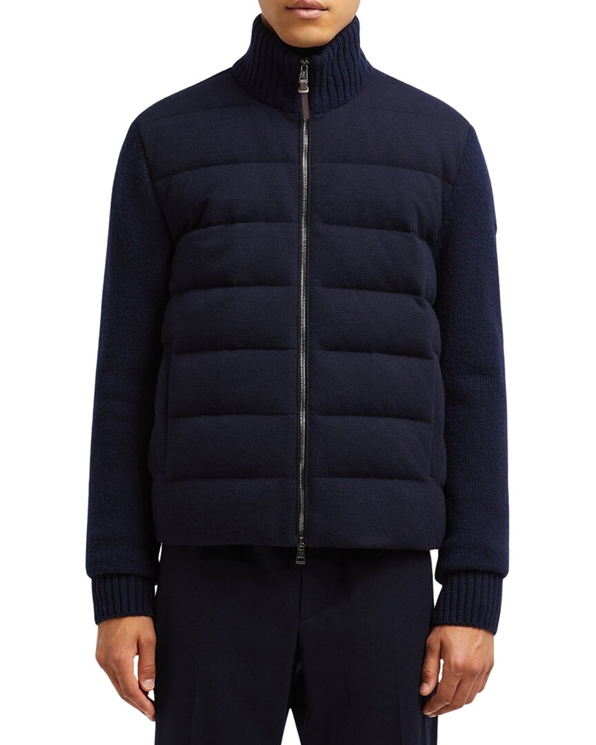 Moncler Leather Cardigan In Blue