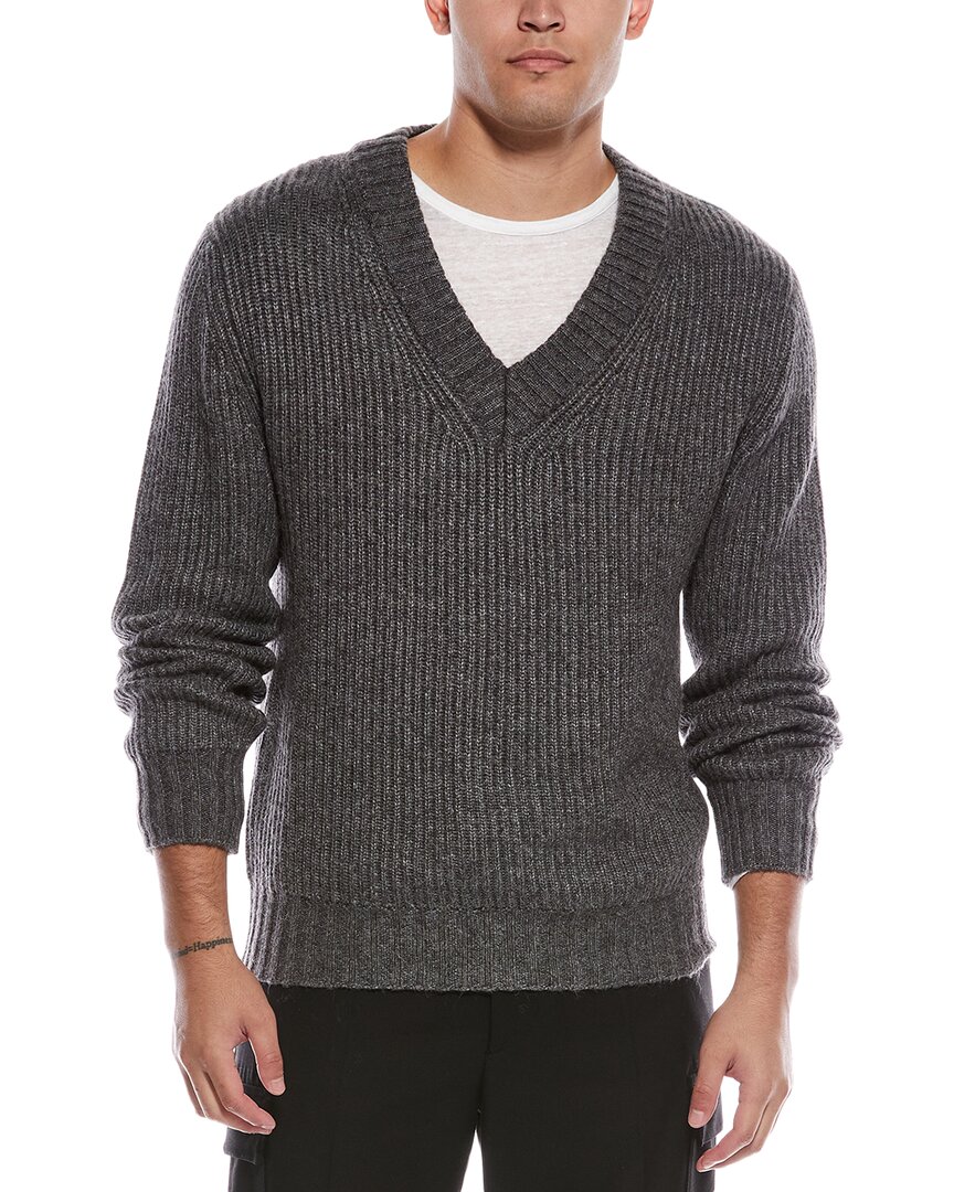 Officine Generale Francis Alpaca-blend V-neck Sweater In Gray
