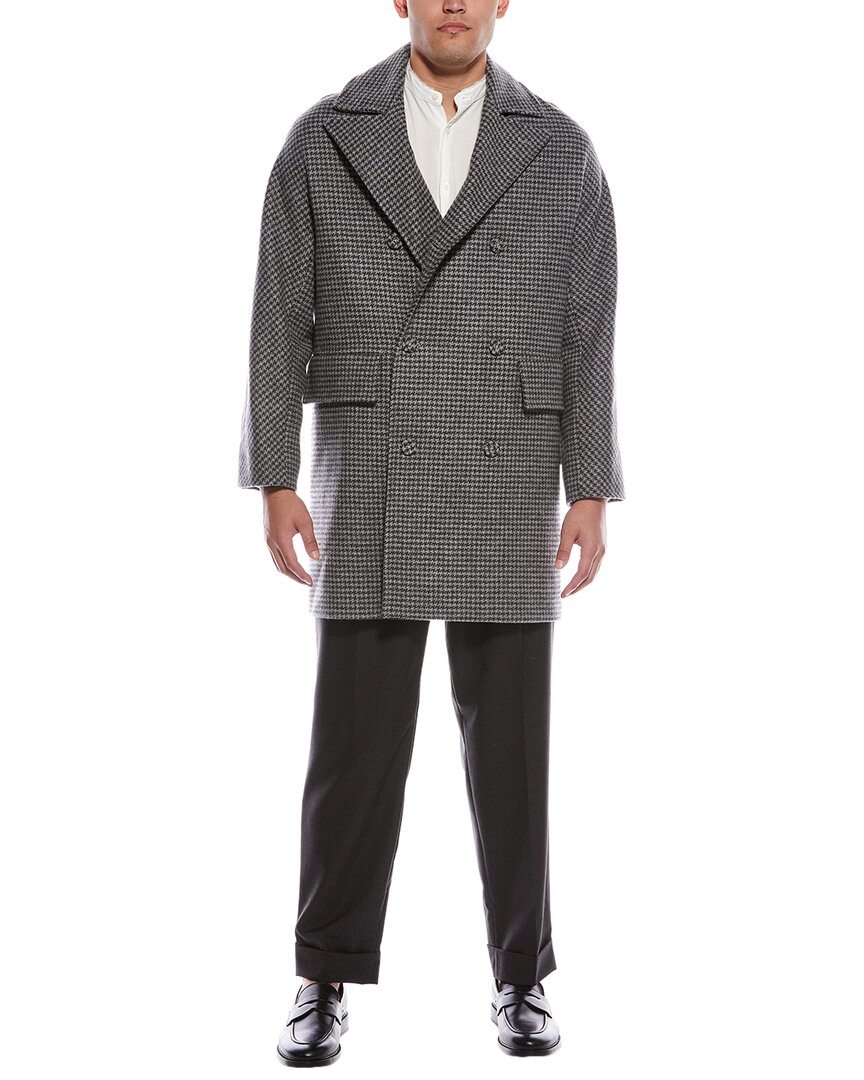 Officine Generale Malone Houndstooth Wool Coat In Gray