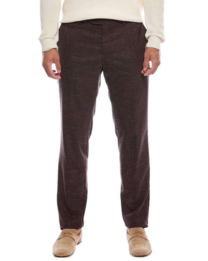 Hugo Boss Boss  Genius Wool & Linen-blend Trouser In Brown